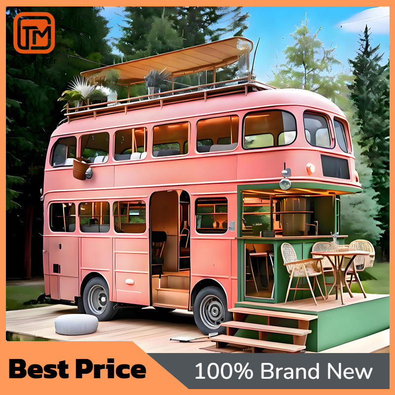 Coffee Tea & Espresso Appliances - 【Neues Design】Rosa Schmiedeeisen-Doppeldeckerbus-Wagen, mobiler Milchtee- und