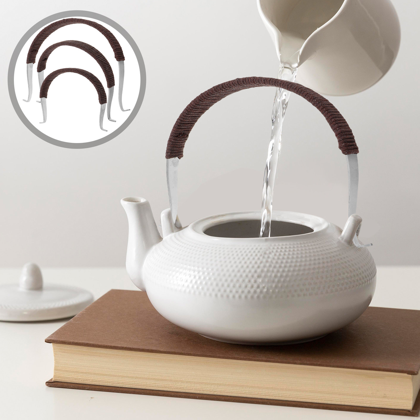 Coffee Tea Replacement - 3-teiliger Teekannengriff aus Edelstahl, wärmeisolierendes gewebtes