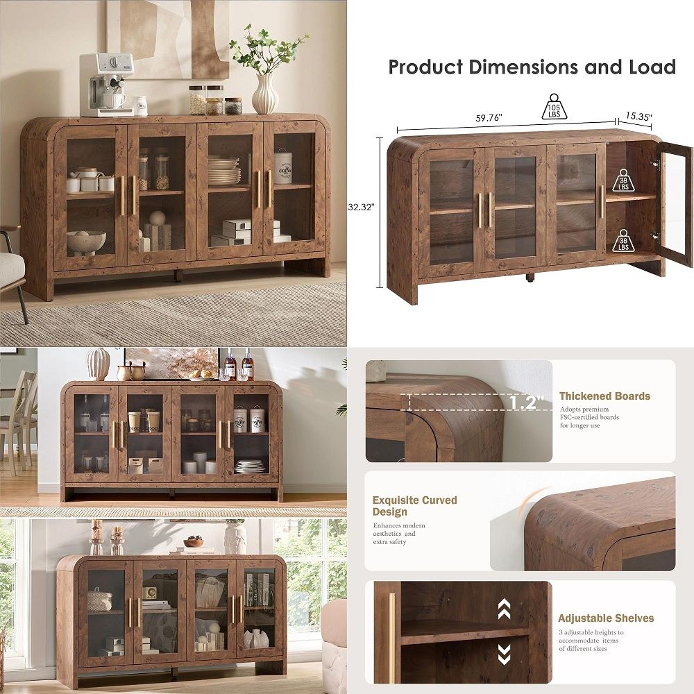 Coffee & Tea Garden Lincoln Menu - Sideboard-Buffetschrank mit Stauraum, Sideboard-Schrank mit verstellbaren