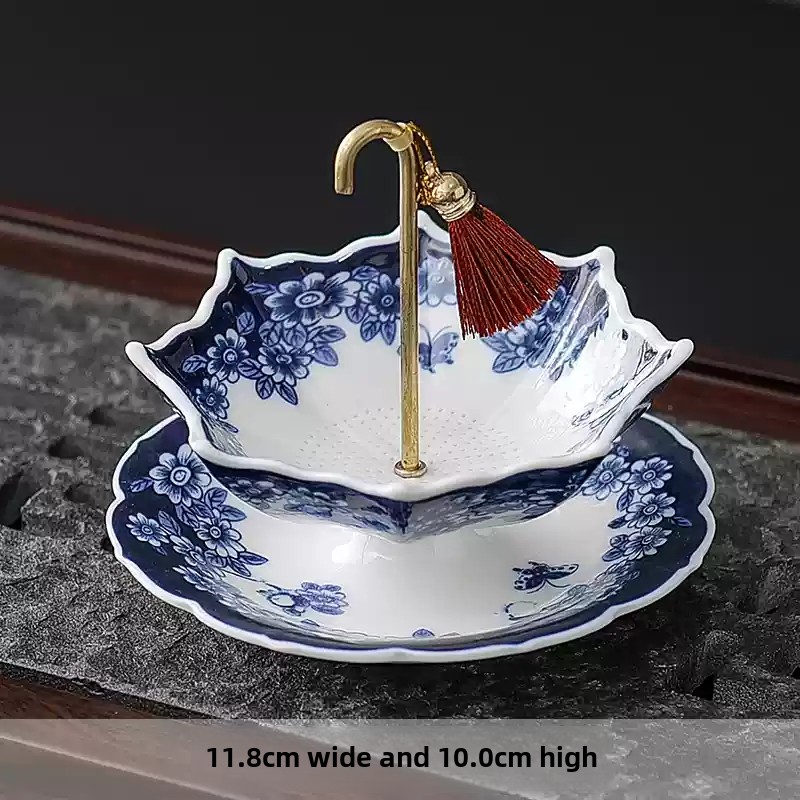 Coffee Tea And Leaf - Chinesischer Blau-Weißer Porzellan-Teefilter in Regenschirmform, Rotierender