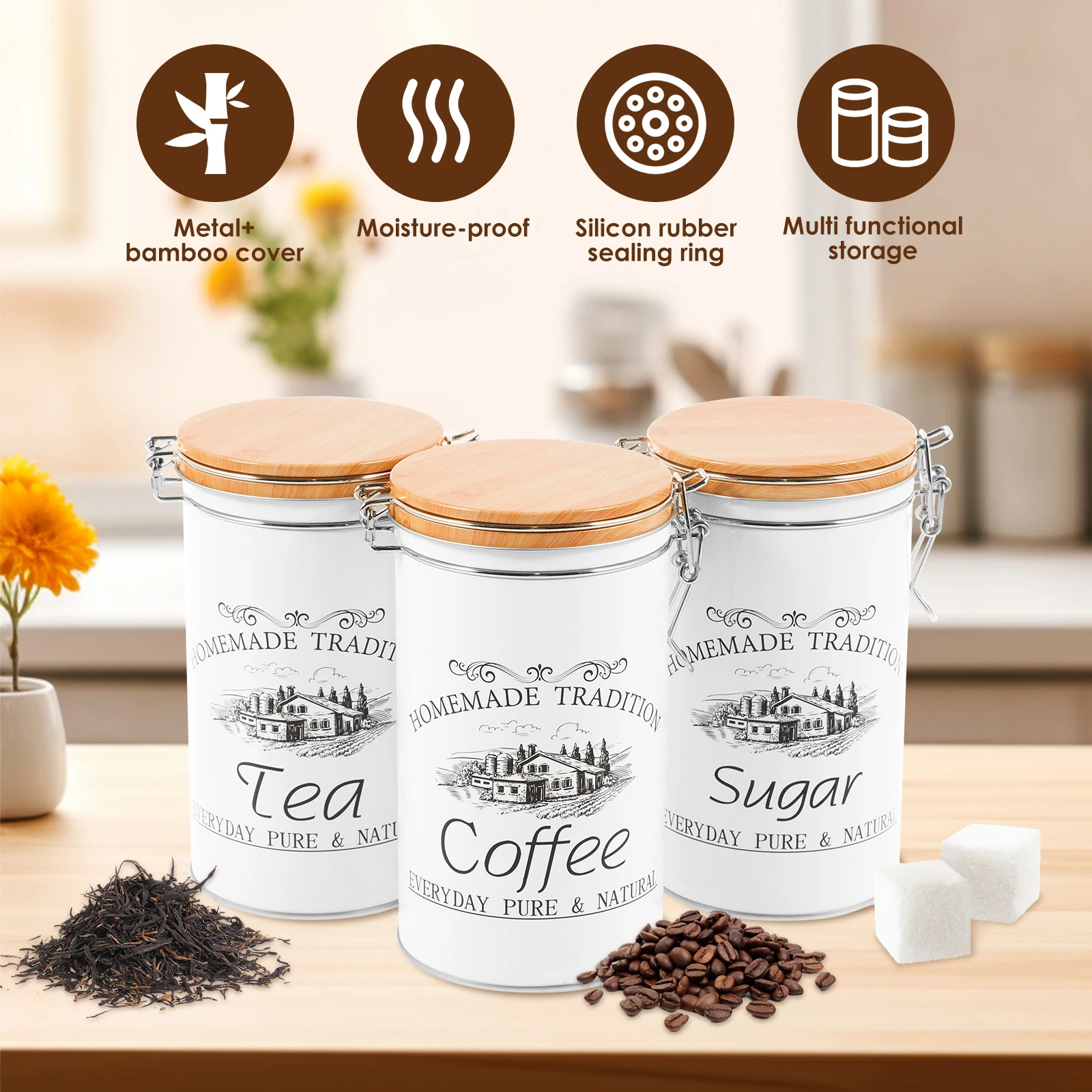3-teiliges Set Tee-Kaffee-Zuck – Coffee Tea Sugar Container Set Bewertung und Preis